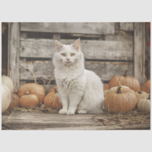 White Cat Vintage Autumn Pumpkins Decoupage Tissue Paper