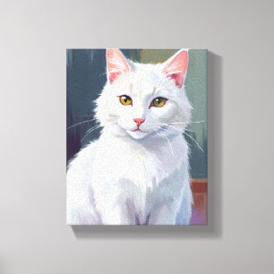 White Cat Watercolor Cat Pet Painting Canvas Print