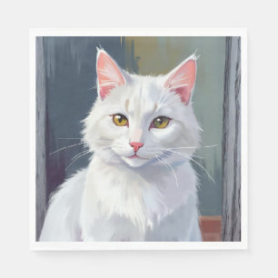 White Cat Watercolor Cat Pet Painting Napkins