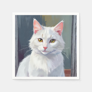 White Cat Watercolor Cat Pet Painting Napkins