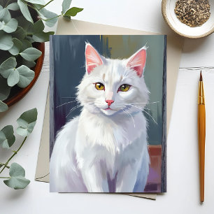 White Cat Watercolor Cat Pet Painting Postcard
