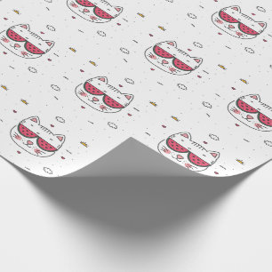 White cat watermelon glasses funny wrapping paper