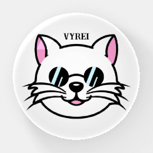 White Cat Wearing Black Glasses / Sunglasses Paperweight