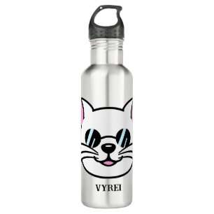 White Cat Wearing Black Glasses / Sunglasses Stainless Steel Water Bottle