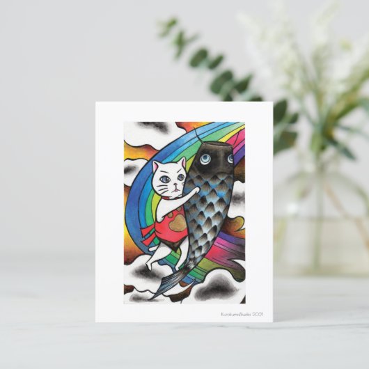 White Cat with a Carp (Standing Front)