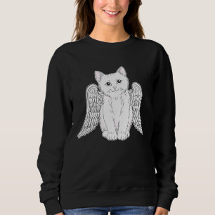 White Cat with Angel Wings Kitten Artwork for Wome Sweatshirt
