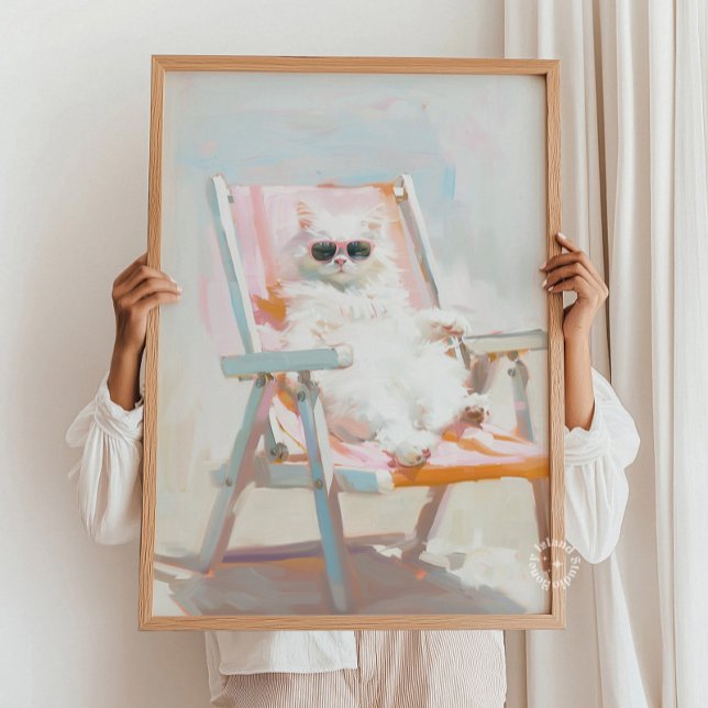 White Cat With Beach Chair and Sunglasses Wall Art (Creator Uploaded)
