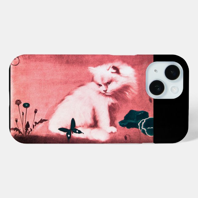 WHITE CAT WITH BLACK BUTTERFLY IN PINK Case-Mate iPhone CASE (Back (Horizontal))