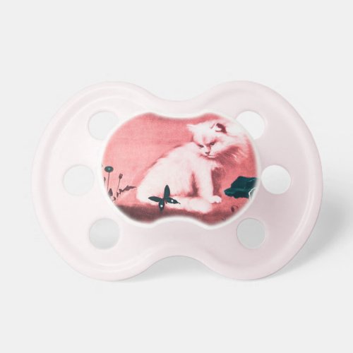 WHITE CAT WITH BLACK BUTTERFLYpink Pacifier