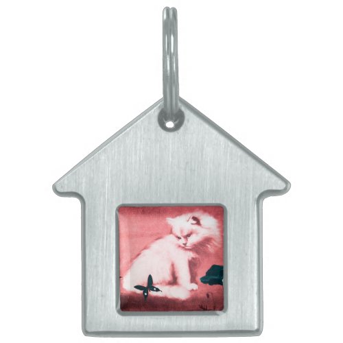 WHITE CAT WITH BLACK BUTTERFLYpink Pet Tag