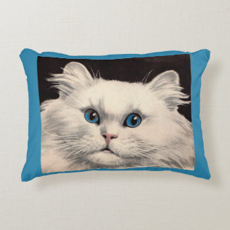 white cat with blue eyes accent pillow
