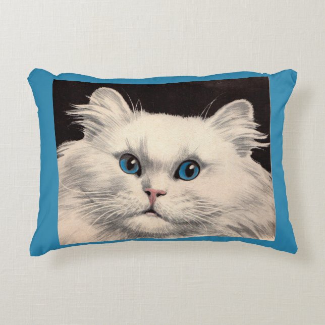 white cat with blue eyes accent pillow (Front)