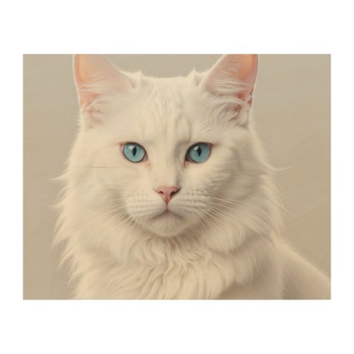 White Cat With Blue Eyes Art Print Wood Wall Art 