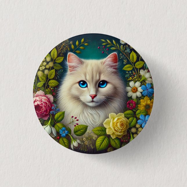 White Cat With Blue Eyes Button (Front)