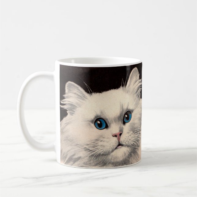 white cat with blue eyes coffee mug (Left)