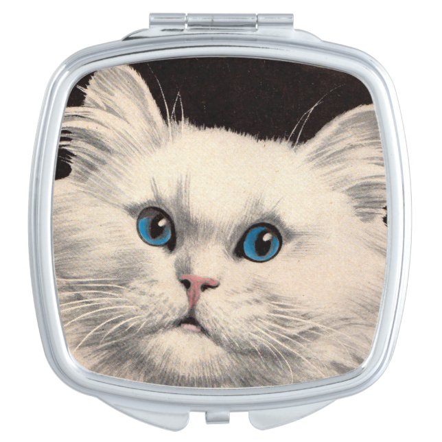 white cat with blue eyes compact mirror (Front)