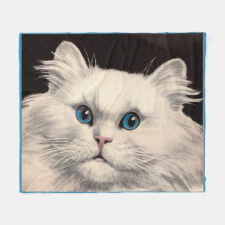 white cat with blue eyes fleece blanket