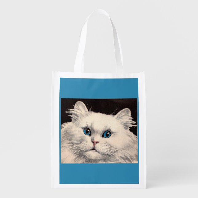 white cat with blue eyes grocery bag (Front)