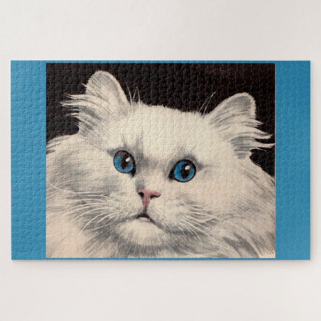 white cat with blue eyes jigsaw puzzle (Horizontal)