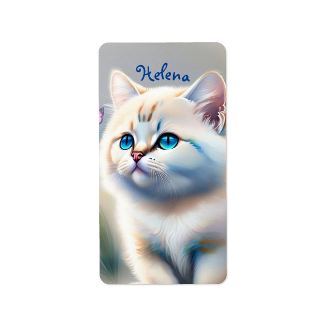white cat with blue eyes label (Front)
