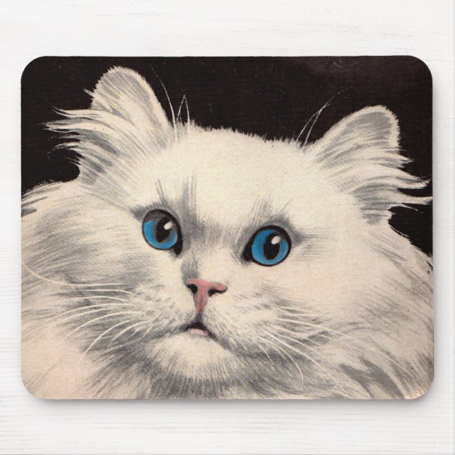 white cat with blue eyes mouse pad (Front)