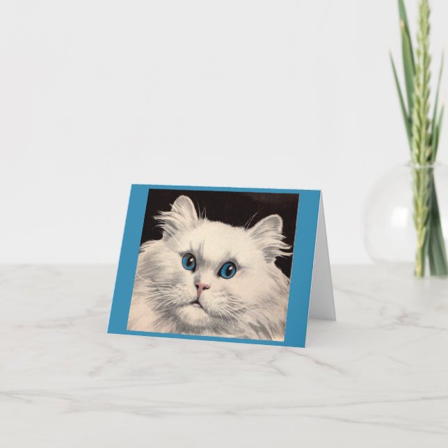 white cat with blue eyes note card (Front)