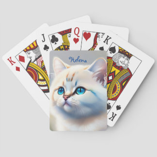 white cat with blue eyes poker cards