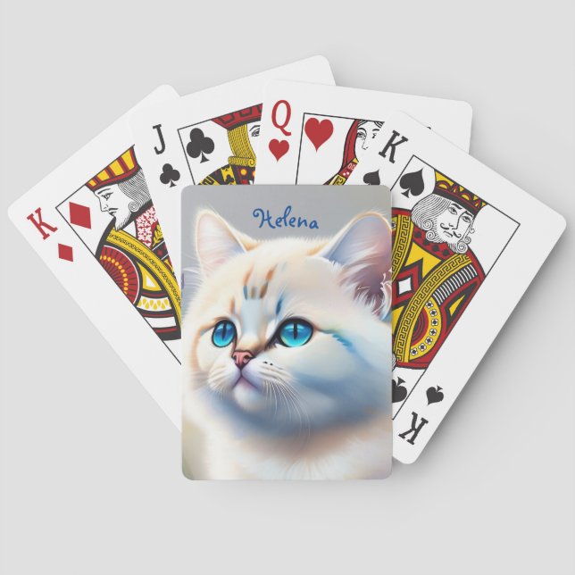 white cat with blue eyes poker cards (Back)