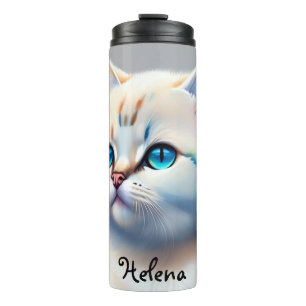 white cat with blue eyes thermal tumbler