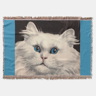 white cat with blue eyes throw blanket