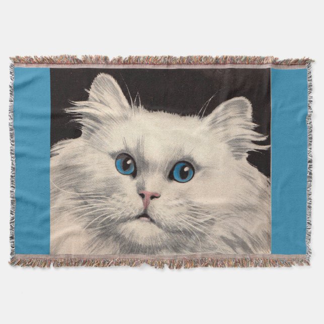 white cat with blue eyes throw blanket (Front)