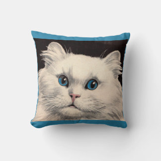 white cat with blue eyes throw pillow
