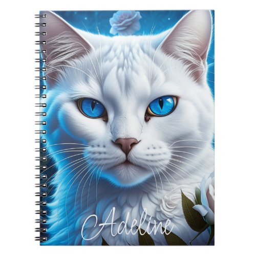 White Cat with Bright Blue Eyes Personalized Notebook