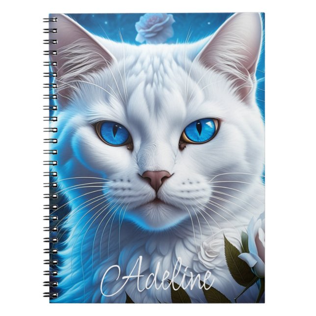 White Cat with Bright Blue Eyes Personalized Notebook (Front)