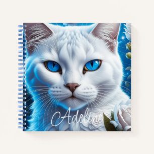 White Cat with Bright Blue Eyes Personalized Notebook