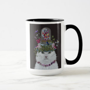 White Cat with Butterfly Bell Jar Mug