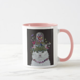 White Cat with Butterfly Bell Jar Mug