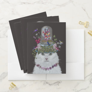 White Cat with Butterfly Bell Jar Pocket Folder