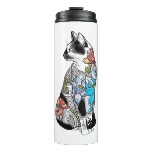 White Cat with Colorful   Thermal Tumbler