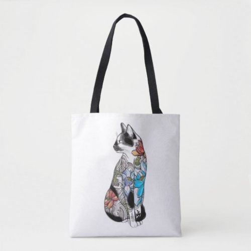White Cat with Colorful   Tote Bag