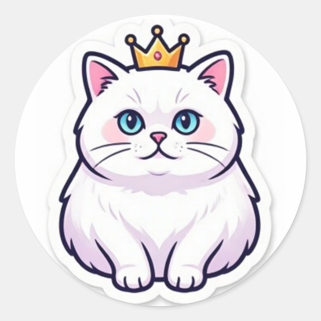 White Cat With Crown Sticker Cute Princess Cat (Front)