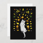 White cat with fall leaves illustration (Front/Back)