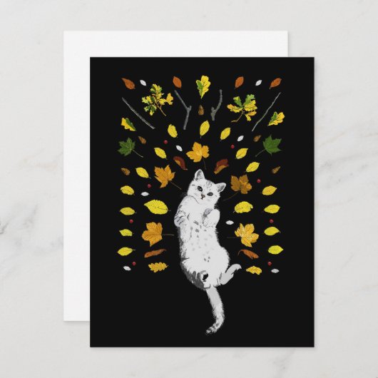 White cat with fall leaves illustration (Front/Back)