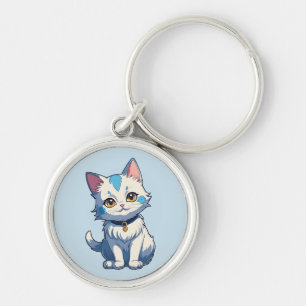 White Cat with Feline Charm Keychain