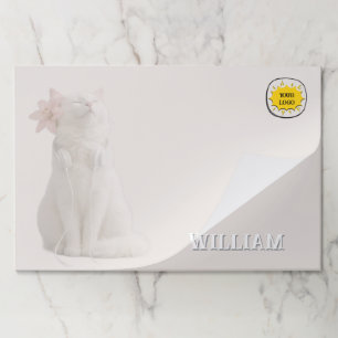 White Cat with Headphones – Personalized Logo  Paper Pad