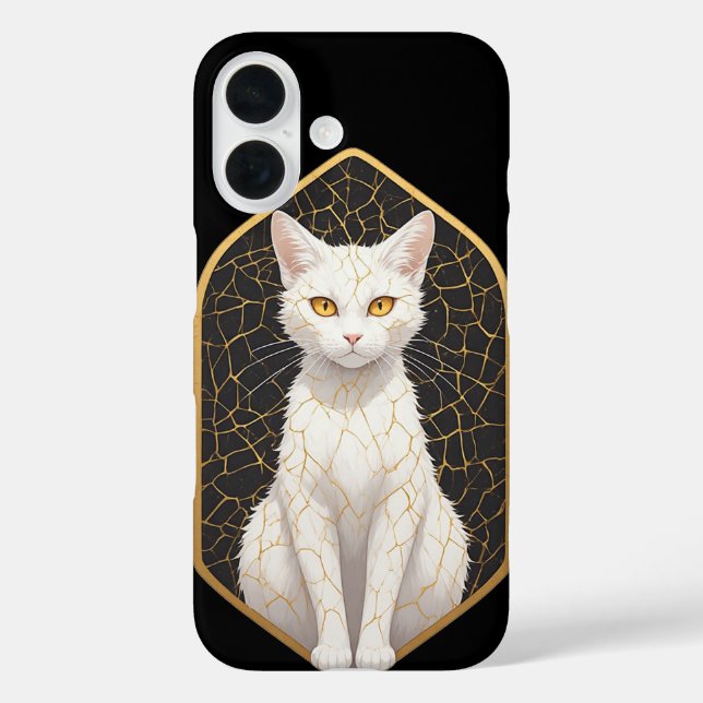 White Cat With Kintsugi Pattern 🐾 Case-Mate iPhone Case (Back)