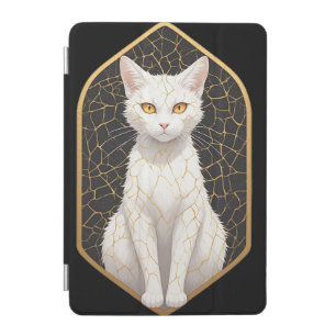 White Cat With Kintsugi Pattern 🐾 iPad Mini Cover