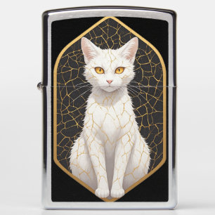 White Cat With Kintsugi Pattern 🐾 Zippo Lighter