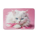 White Cat With Pink Ribbons Bath Mat