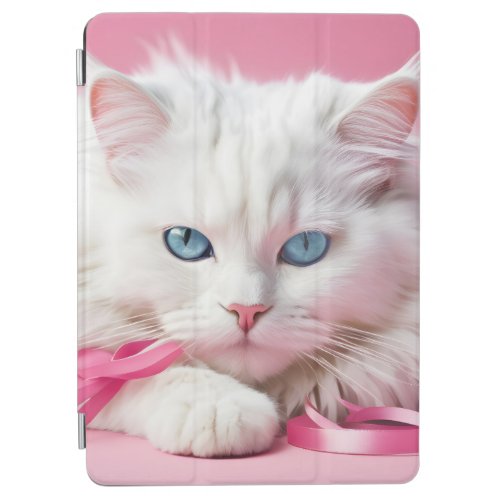 White Cat With Pink Ribbons iPad Air Cover